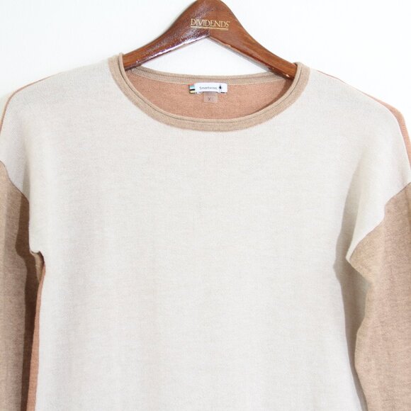 Smartwool Merino Wool Shadow Pine Colorblock Crew Sweater Almond Heather Size XS - Picture 2 of 16